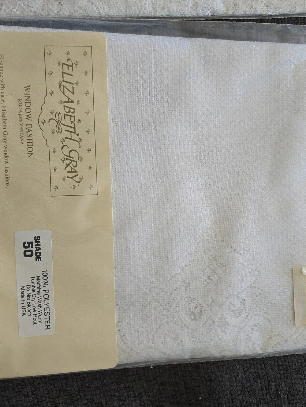 Lot of 2 NOS Vintage Elizabeth Gray Eva Tier Curtain White Lace 56x24”